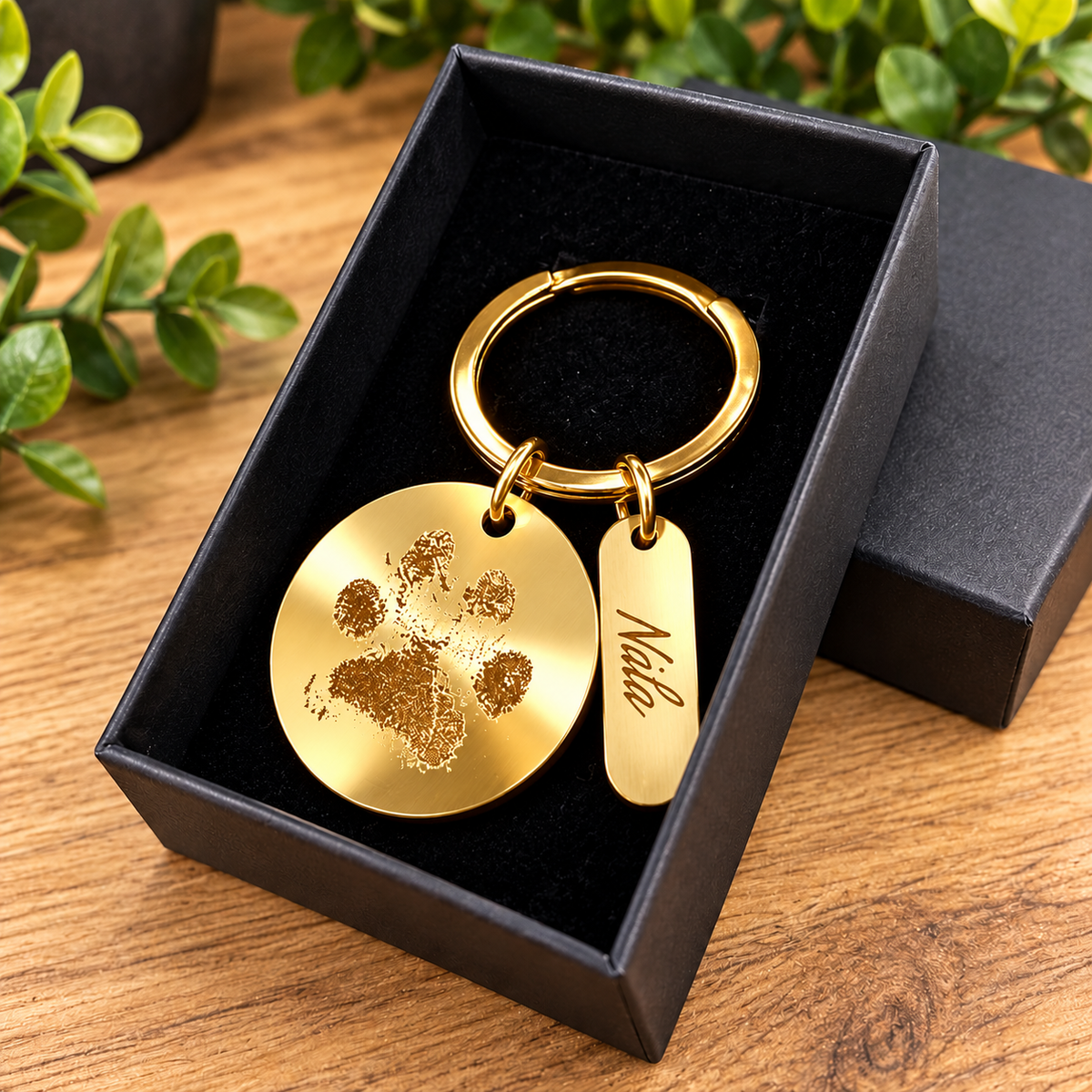 Engraved Paw Print Keyring & Name Tab