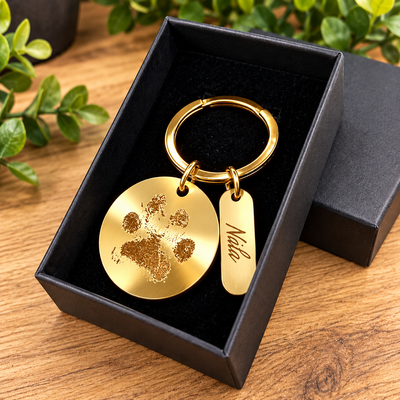 Engraved Paw Print Keyring & Name Tab